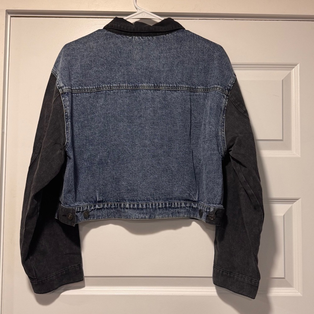 Mustard Seed Two Tone Denim Jacket Medium Blue Black Contrast Sleeve NWT - Picture 6 of 10
